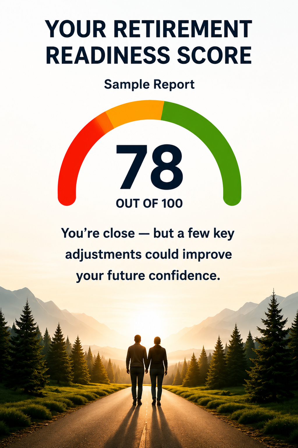 Sample Retirement Readiness Score report showing a score of 78 out of 100
